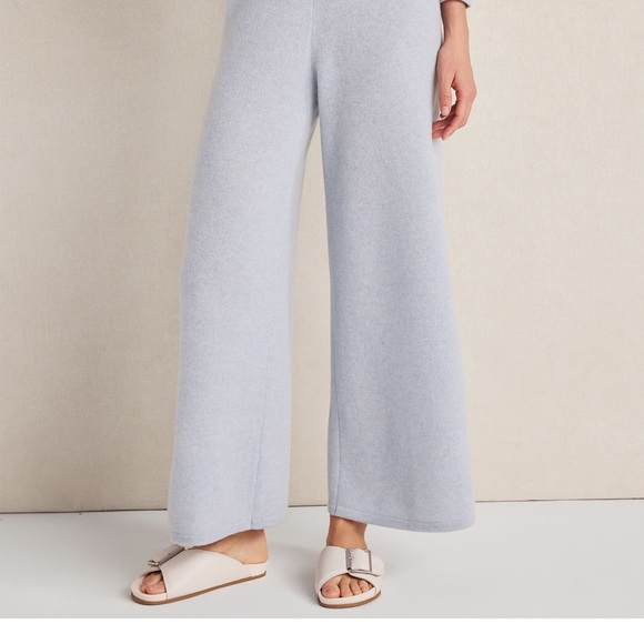 Cashmere Wide Leg Pants-Light Blue - Picture 3 of 5